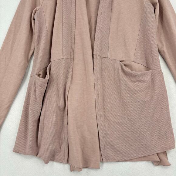 LOGO Lounge Lori Goldstein French Terry Open Cardigan Waffle Panels Beige XS - Picture 3 of 9